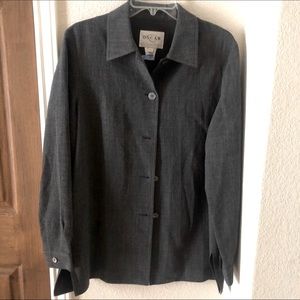 Oscar DeLa Renta Blazer Lagenklook LongLine Grey Wool Blend Size 12  Minimalist